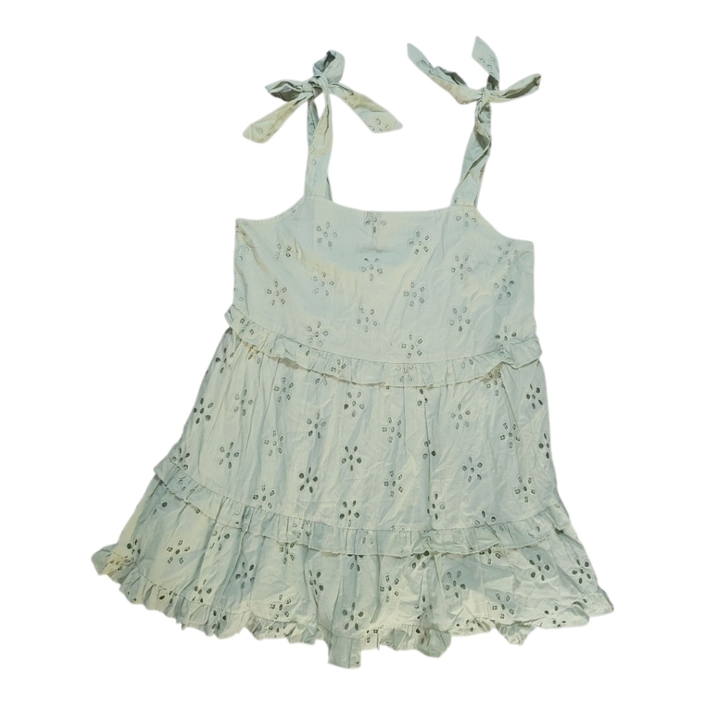 Asos Design Sage Green Tie Shoulder Mini Dress Floral Cut Out Embroidery 10 - Picture 5 of 11